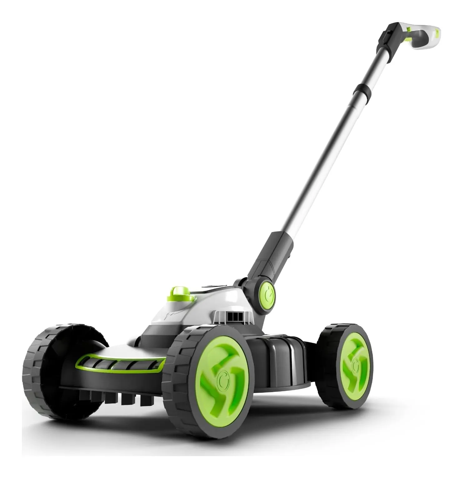 Gtech SLM50 small cordless lawnmower: a slim upright mower with a steel shaft and a 25 cm deck