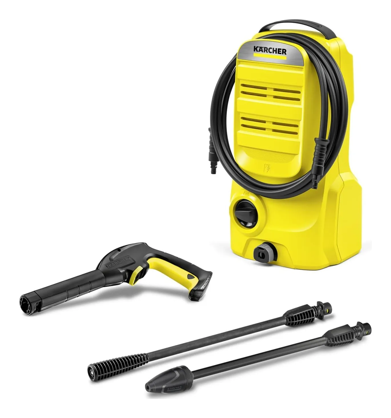 Kärcher K 2 Classic compact pressure washer in yellow with a short hose and trigger gun
