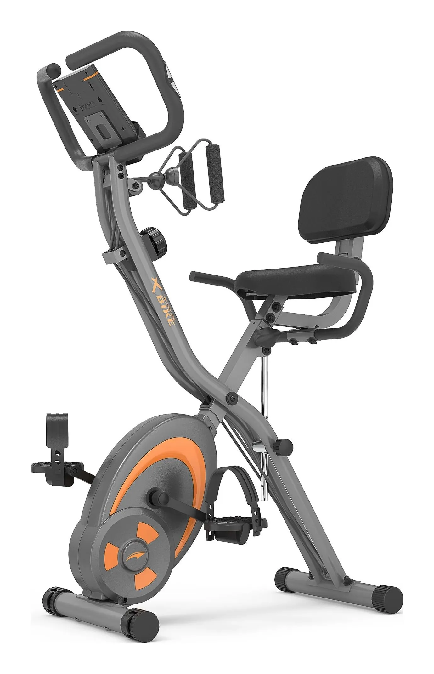 Leikefitness 2280 folding recumbent exercise bike in grey with a backrest, arm bands and an LCD monitor
