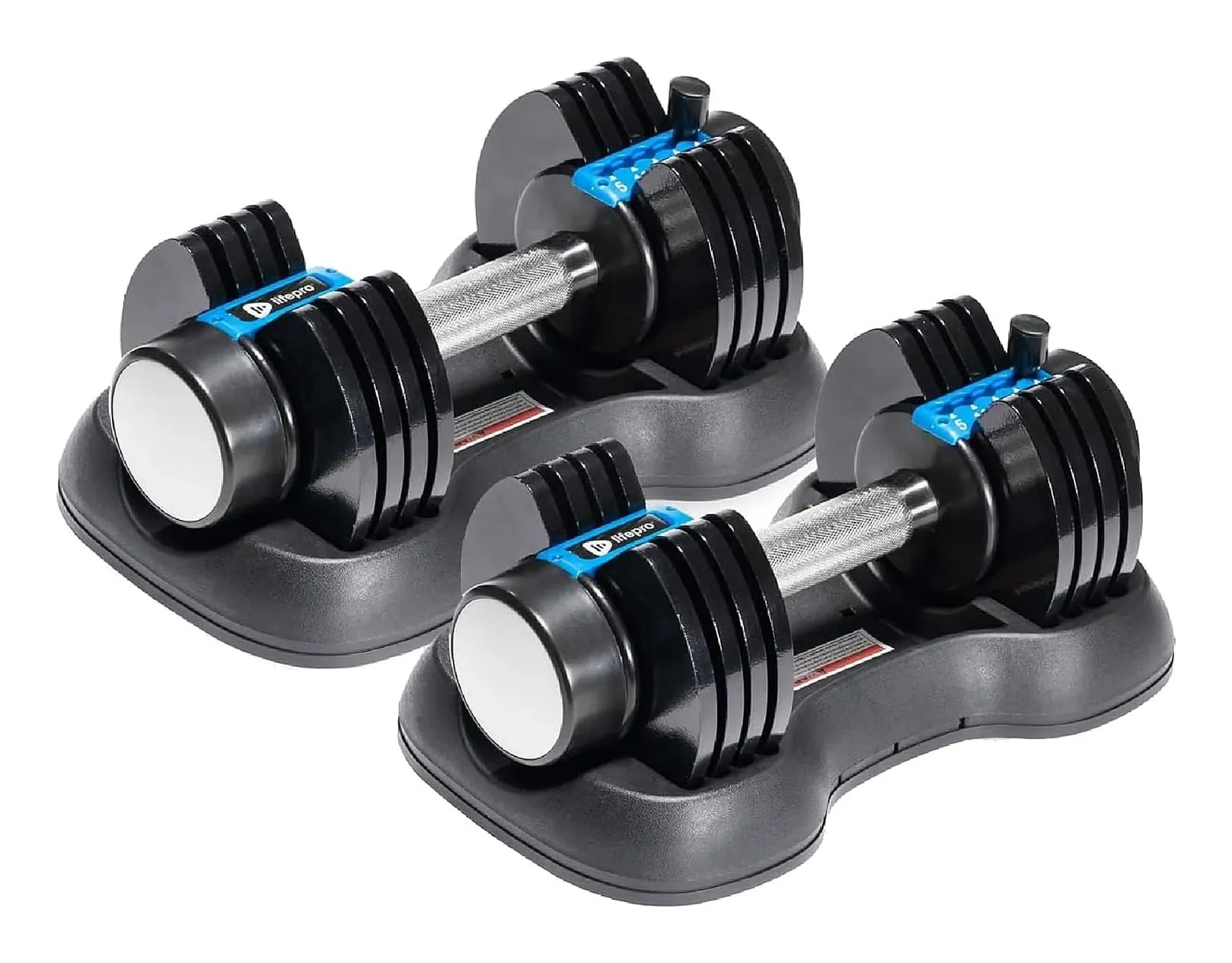 LifePro PowerFlow Plus pair of adjustable dumbbells in black and blue with encased plates