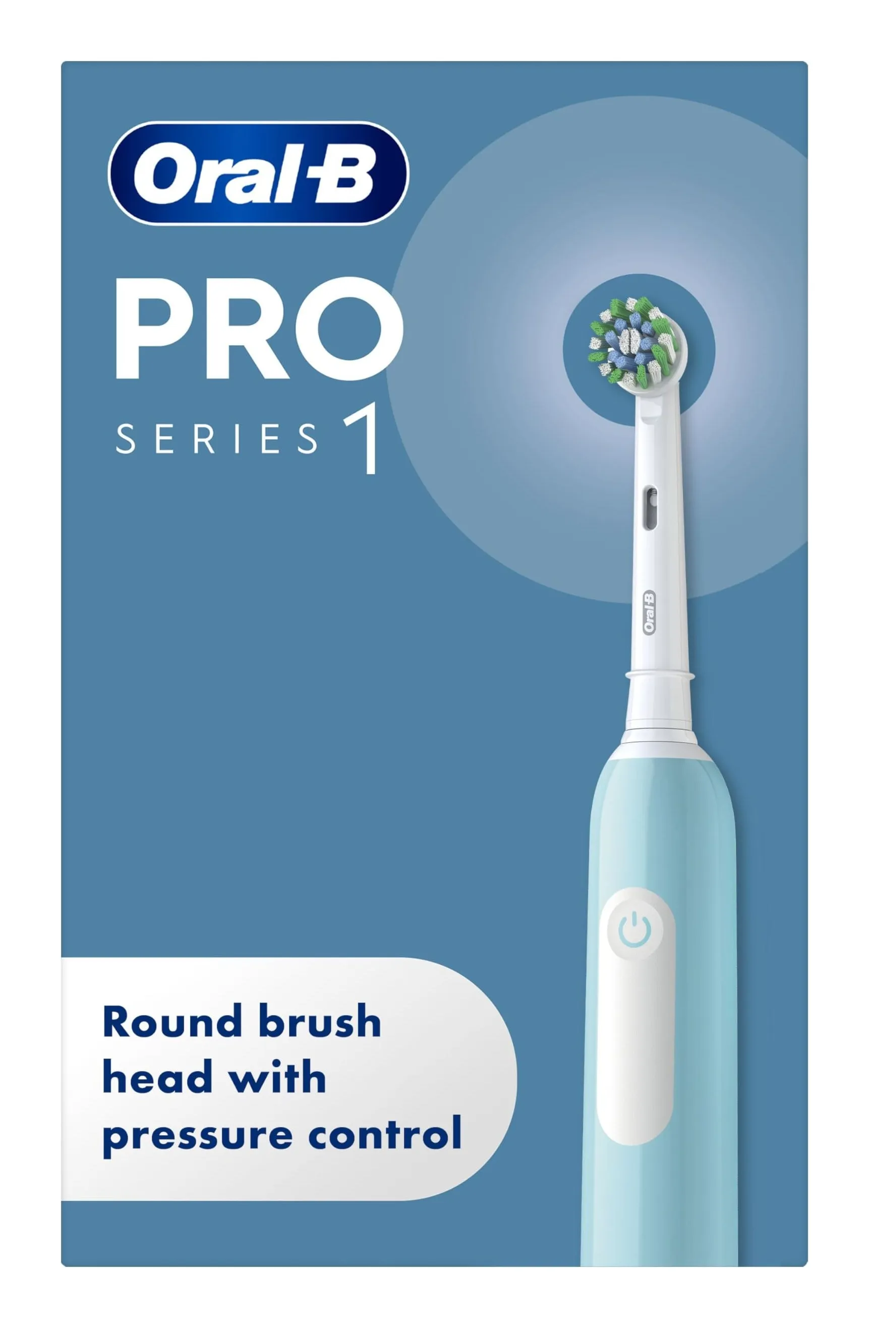Oral-B Pro 1 electric toothbrush in blue with a round Pro brush head